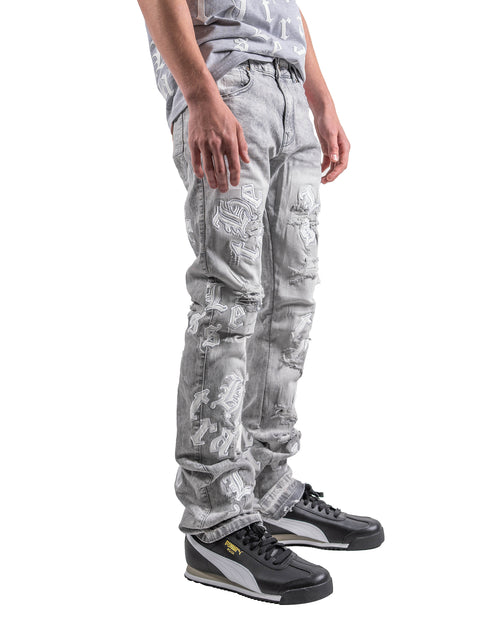 Letter Patch Flare Slim in Light Grey