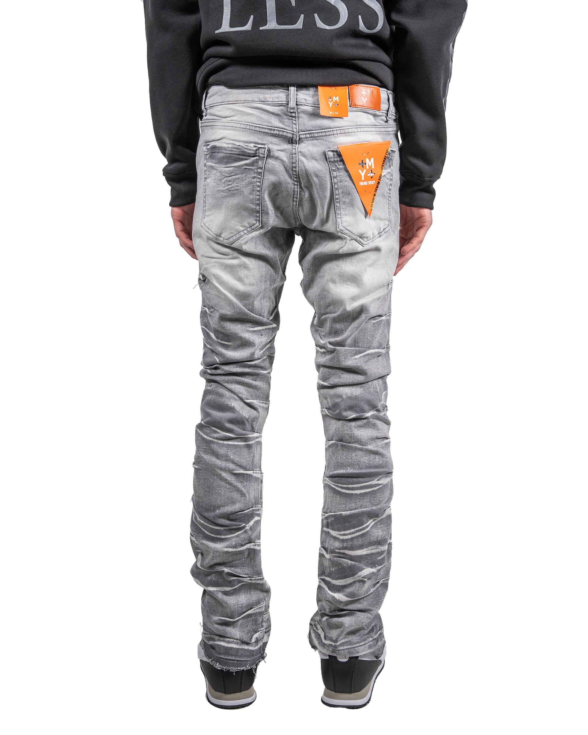 Distressed Pleat Leg Skinny Jeans in Grey