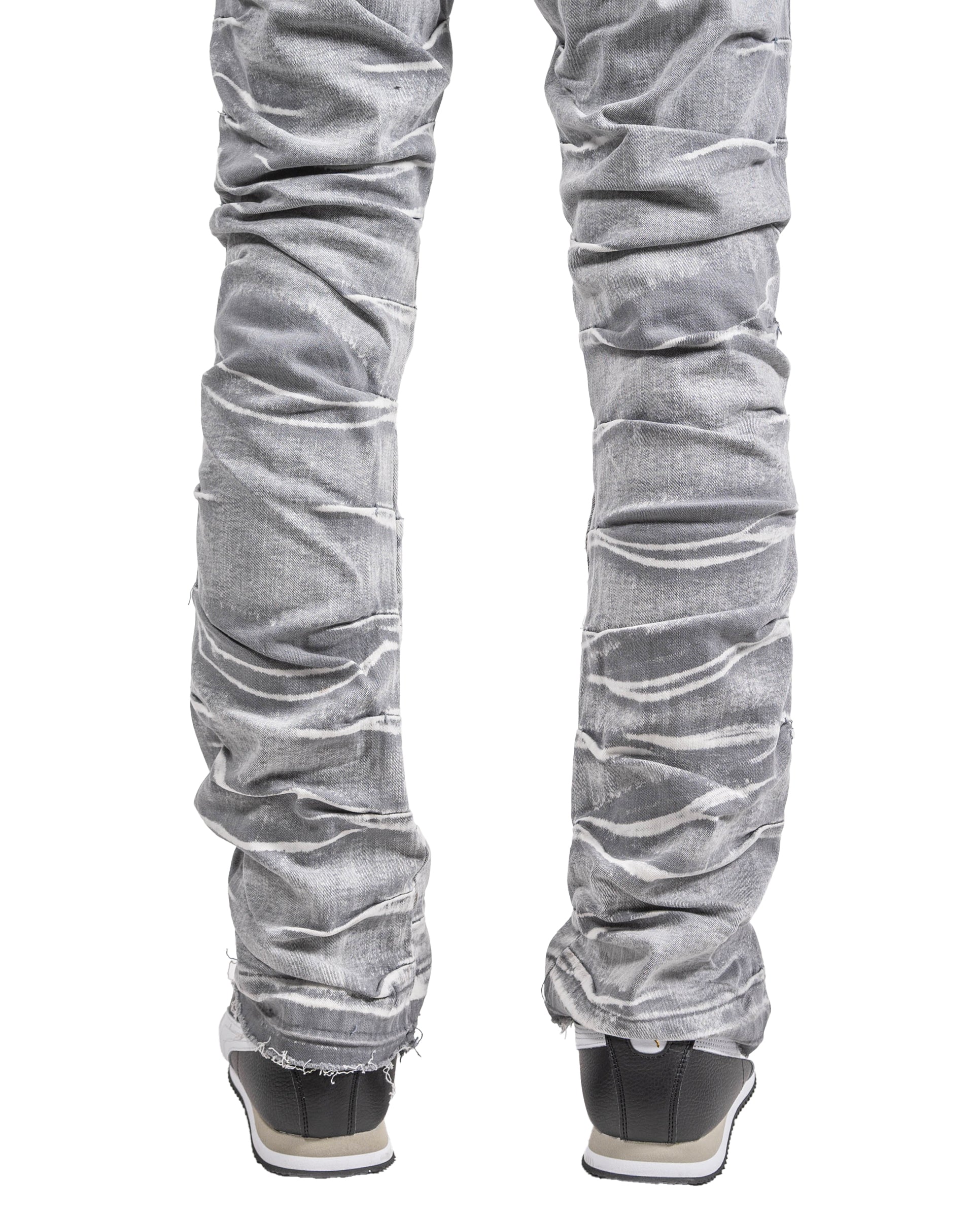 Distressed Pleat Leg Skinny Jeans in Grey