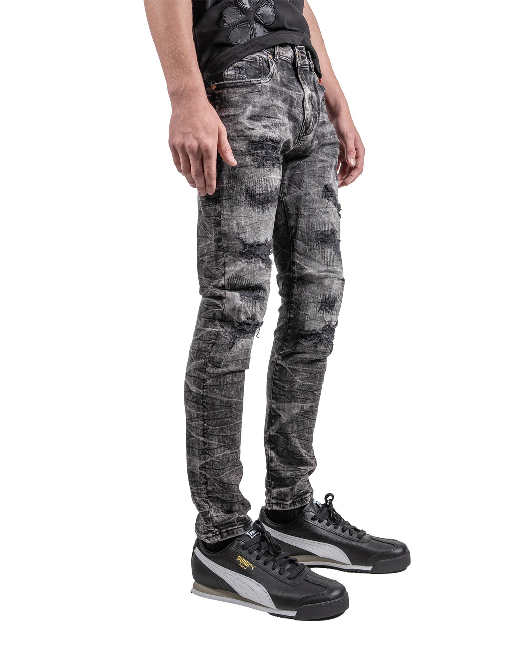 Aged Two-Tone Skinny Jeans in Black Wash