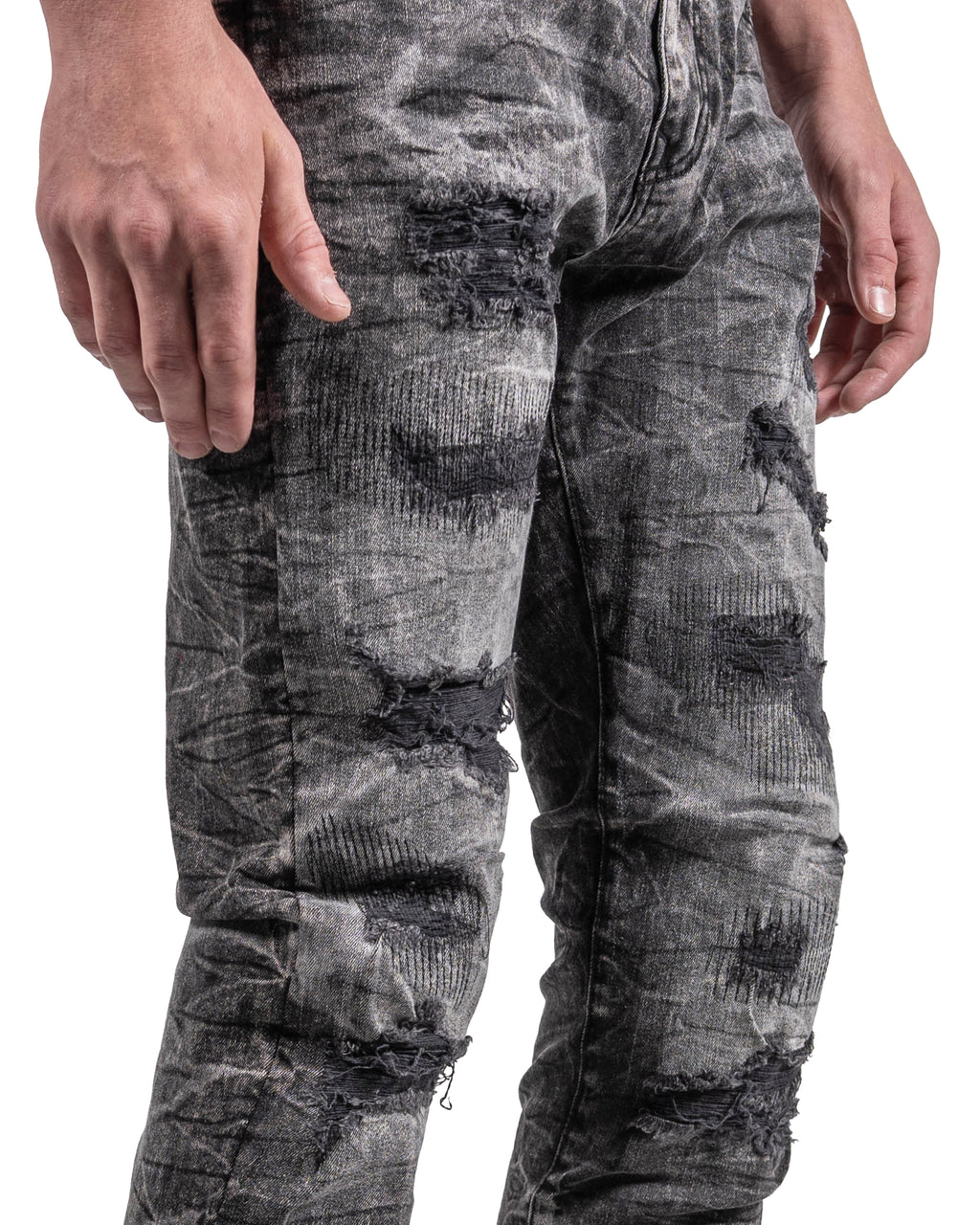 Aged Two-Tone Skinny Jeans in Black Wash