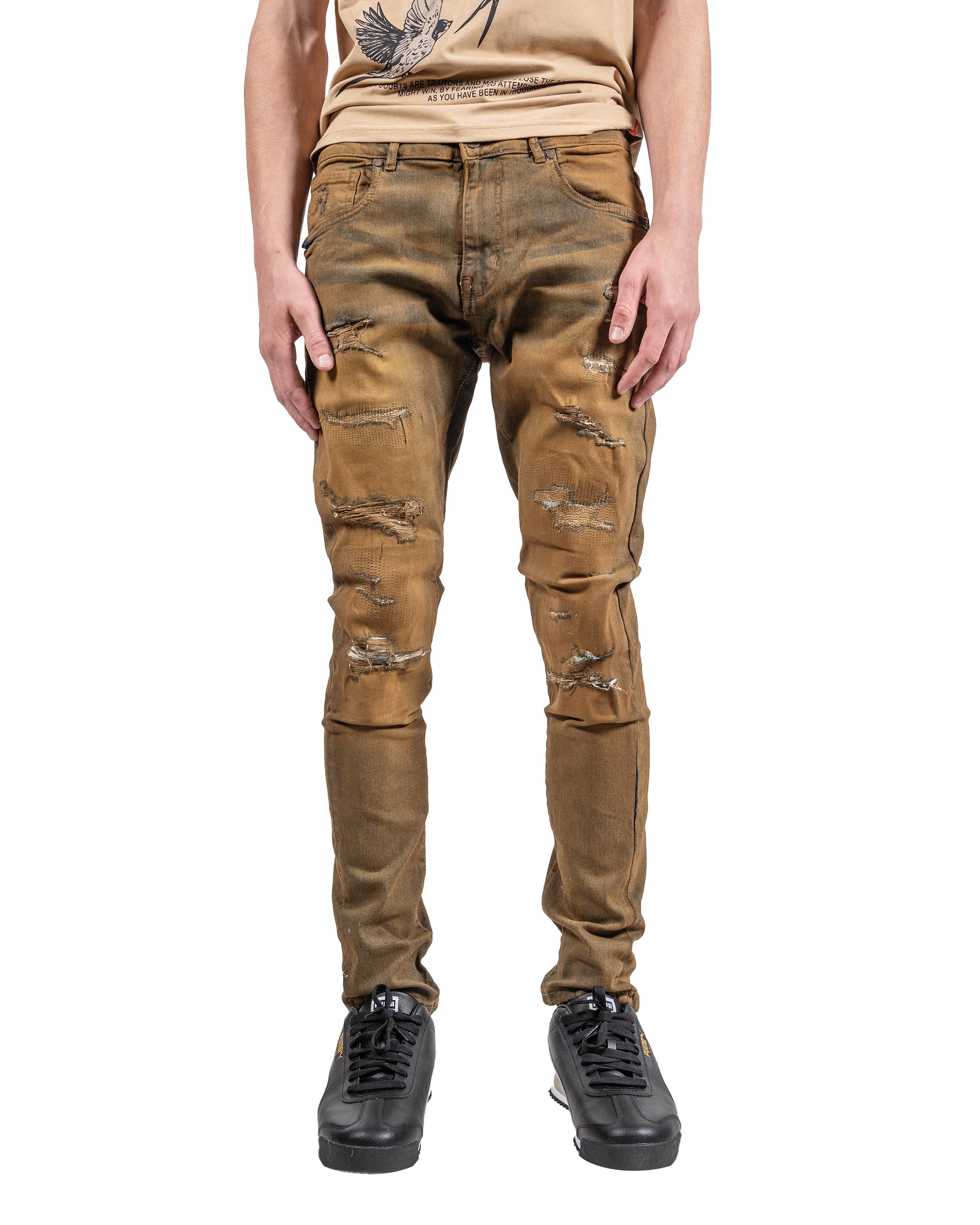 Aged Two-Tone Skinny Jeans in Dirty Vintage