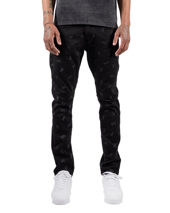 Monogram Skinny Jeans in Jet Black