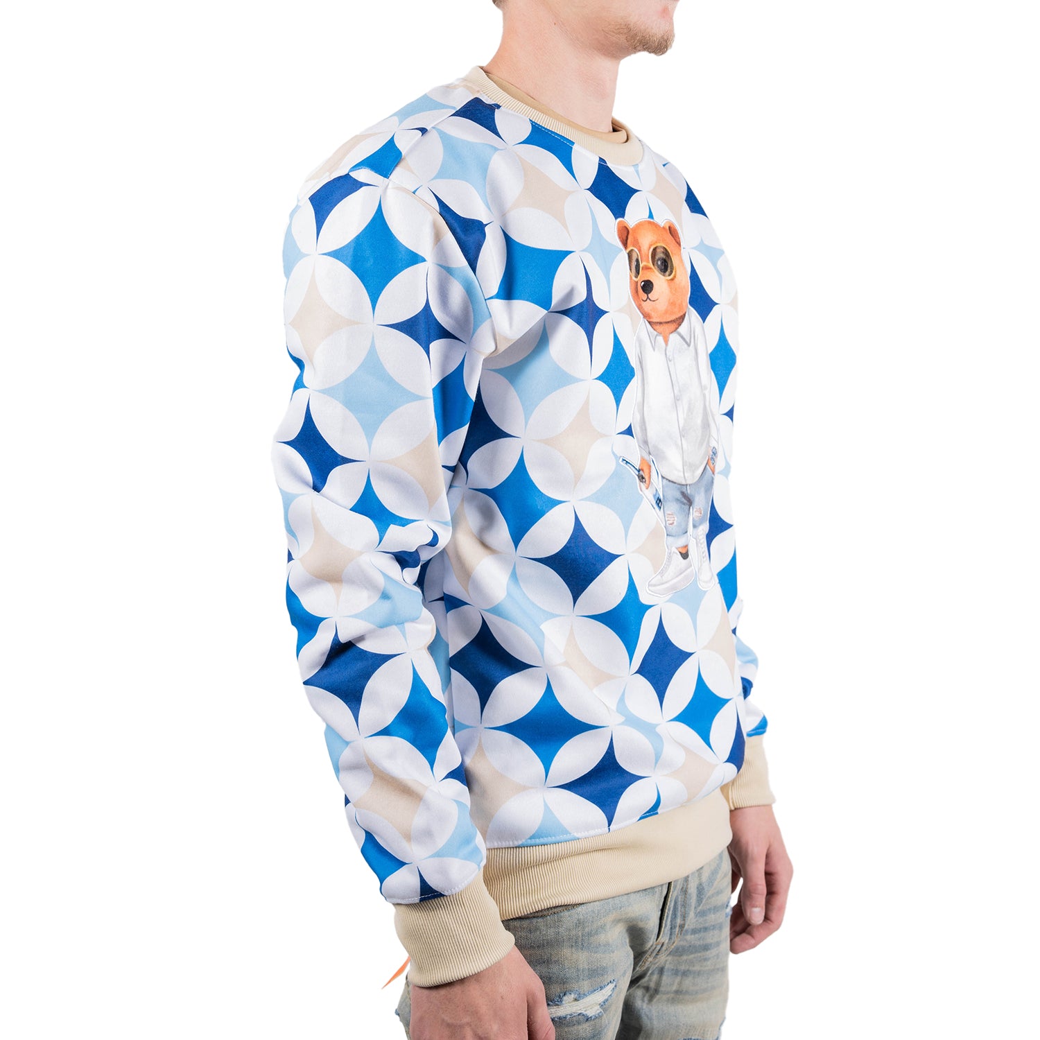 Men's Hip Hop Teddy Bear Retro Diamond Sweatshirt | Blue