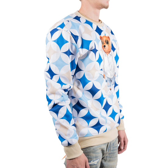 Men's Hip Hop Teddy Bear Retro Diamond Sweatshirt | Blue