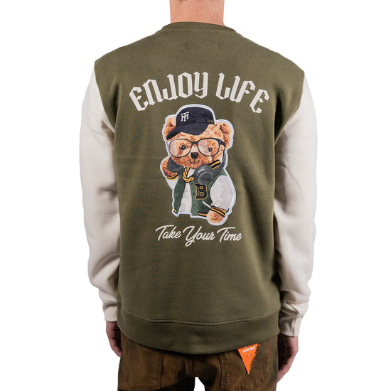 Men's Enjoy Life Teddy Bear Graphic Sweatshirt | Olive