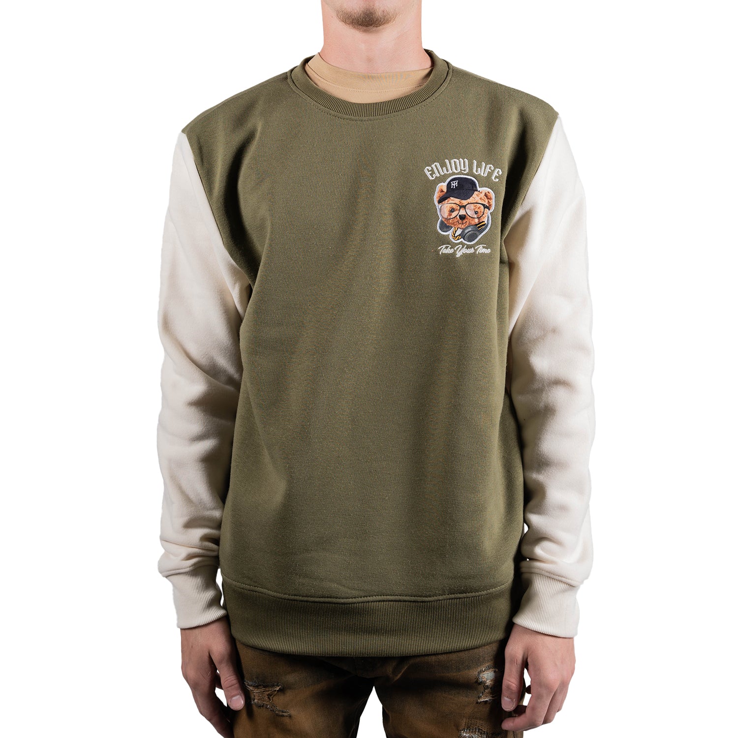 Men's Enjoy Life Teddy Bear Graphic Sweatshirt | Olive