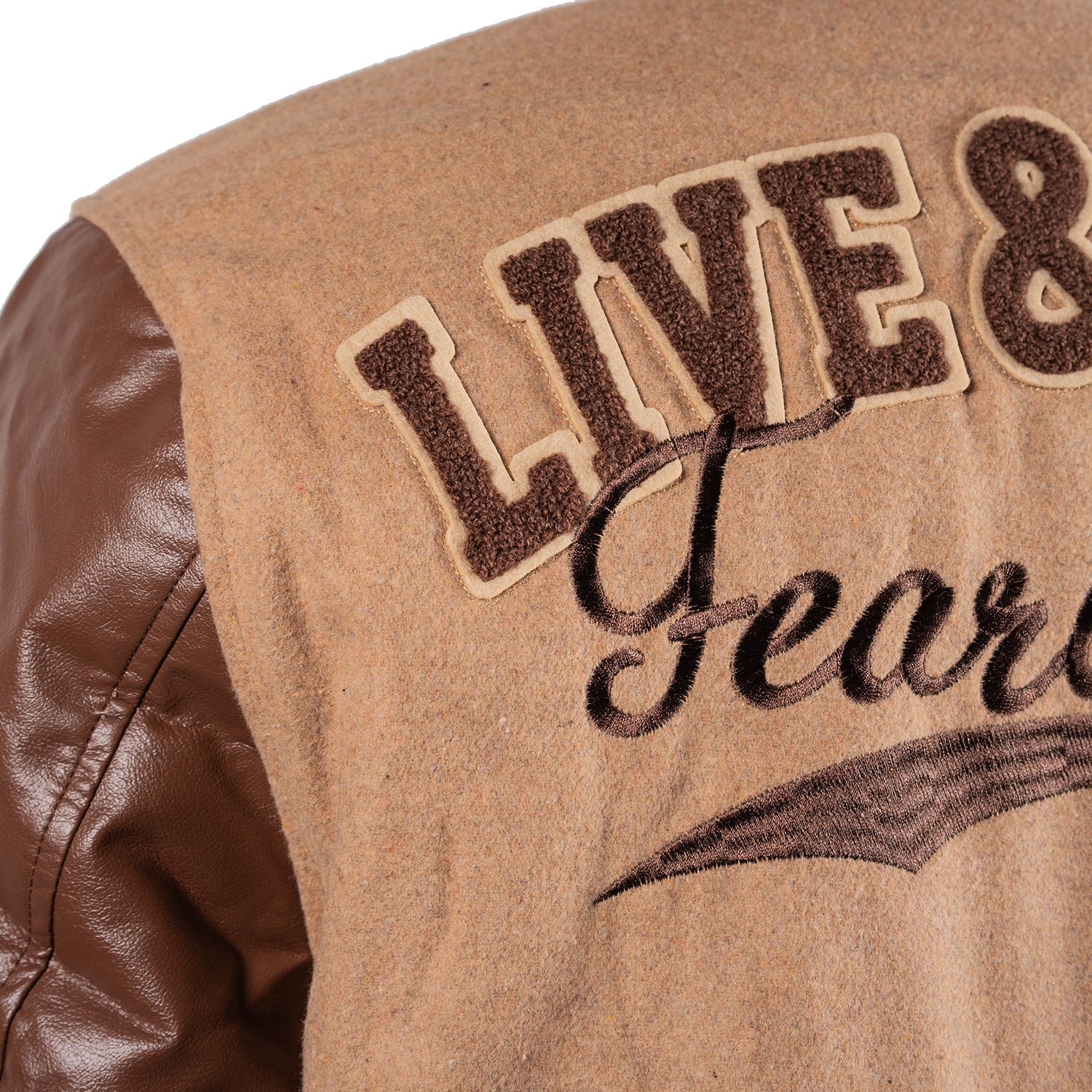 Men's Live & Love Varsity Bomber Jacket | Caramel
