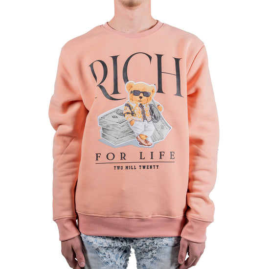 Men's Rich Teddy Bear Cash Graphic Sweatshirt | Pink