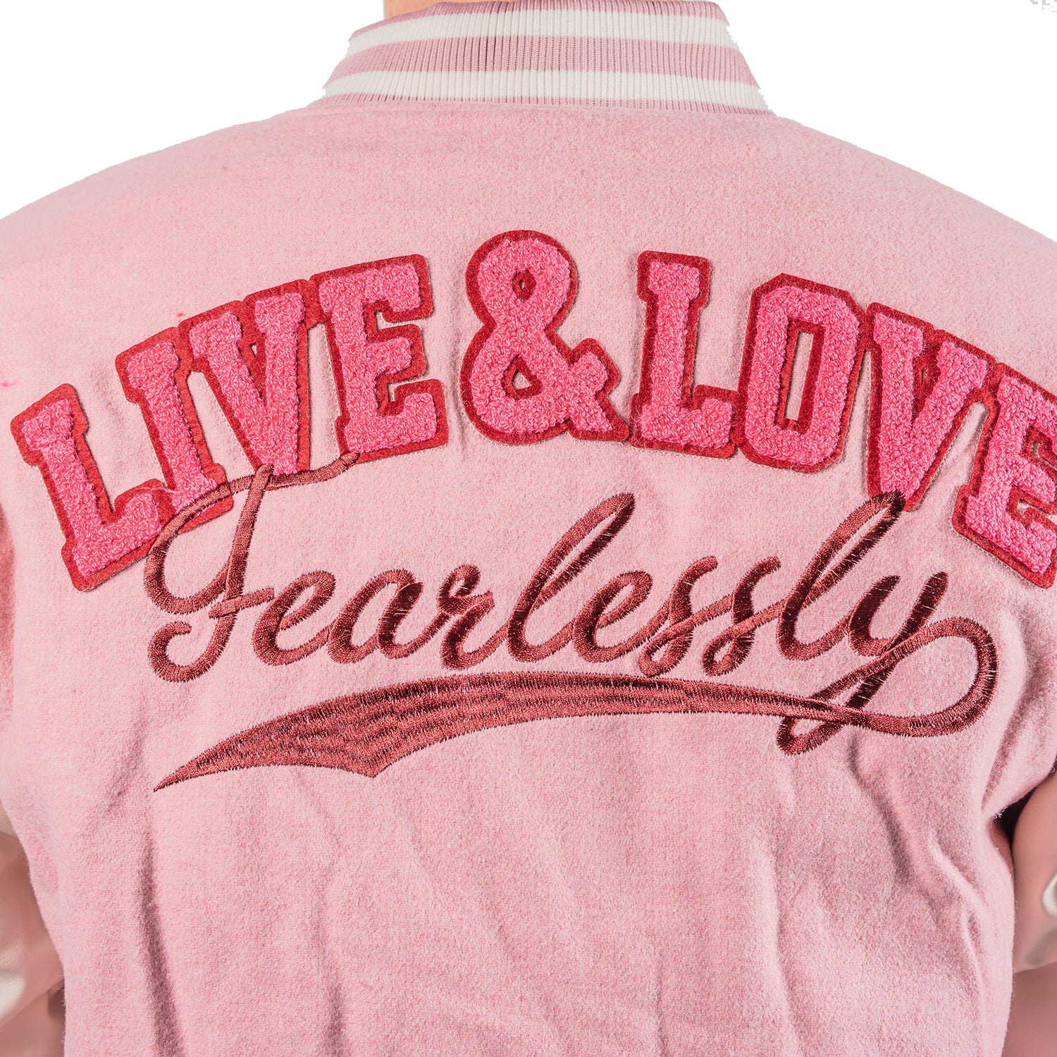 Men's Live & Love Varsity Bomber Jacket | Pink