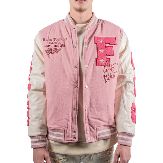 Men's Live & Love Varsity Bomber Jacket | Pink