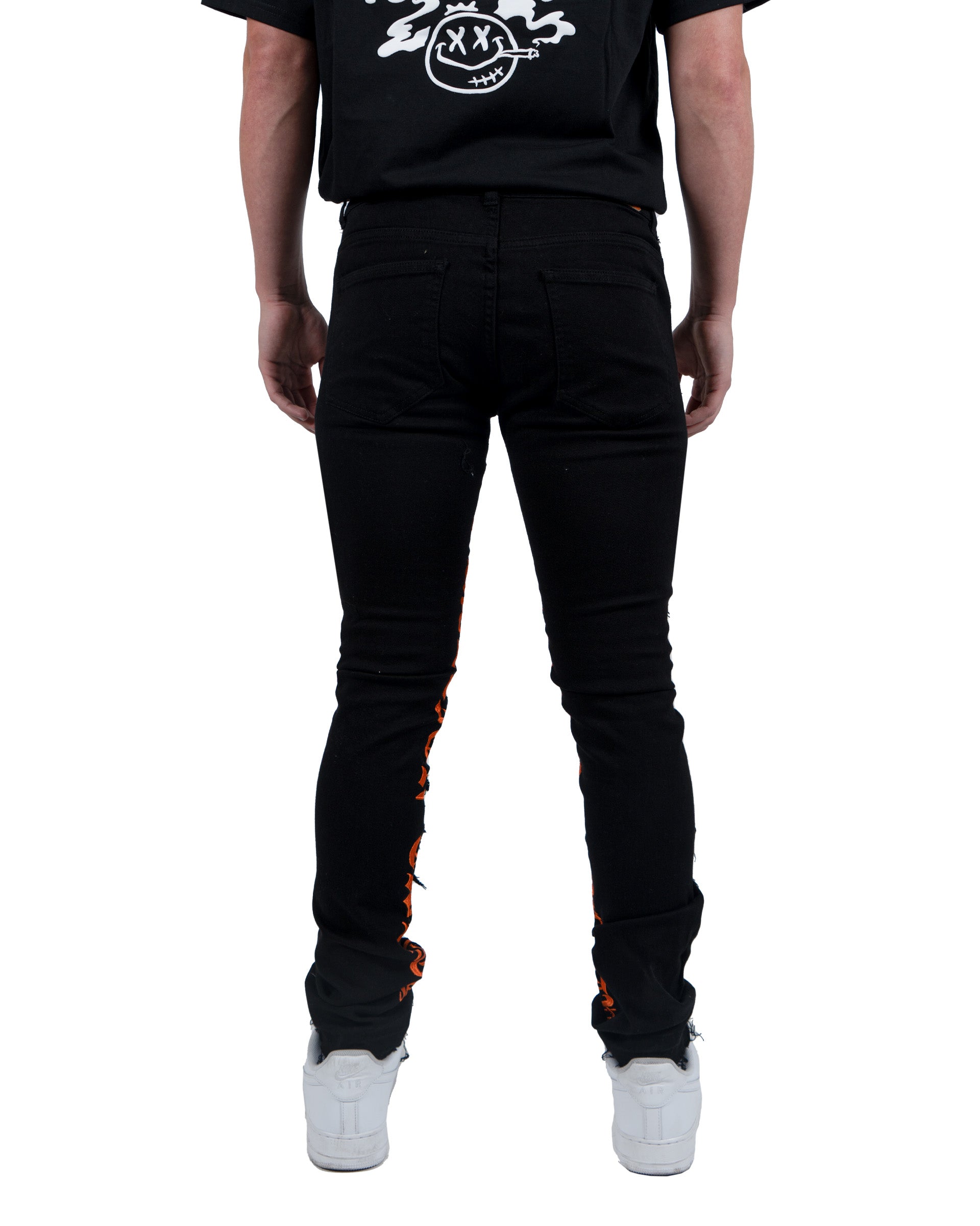 BOSWORTH | Script Embroidered Skinny Denim Jeans in Black