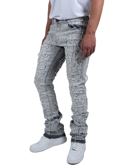 LARAMIE | Slim Textured Overlay Denim Jeans in Grey