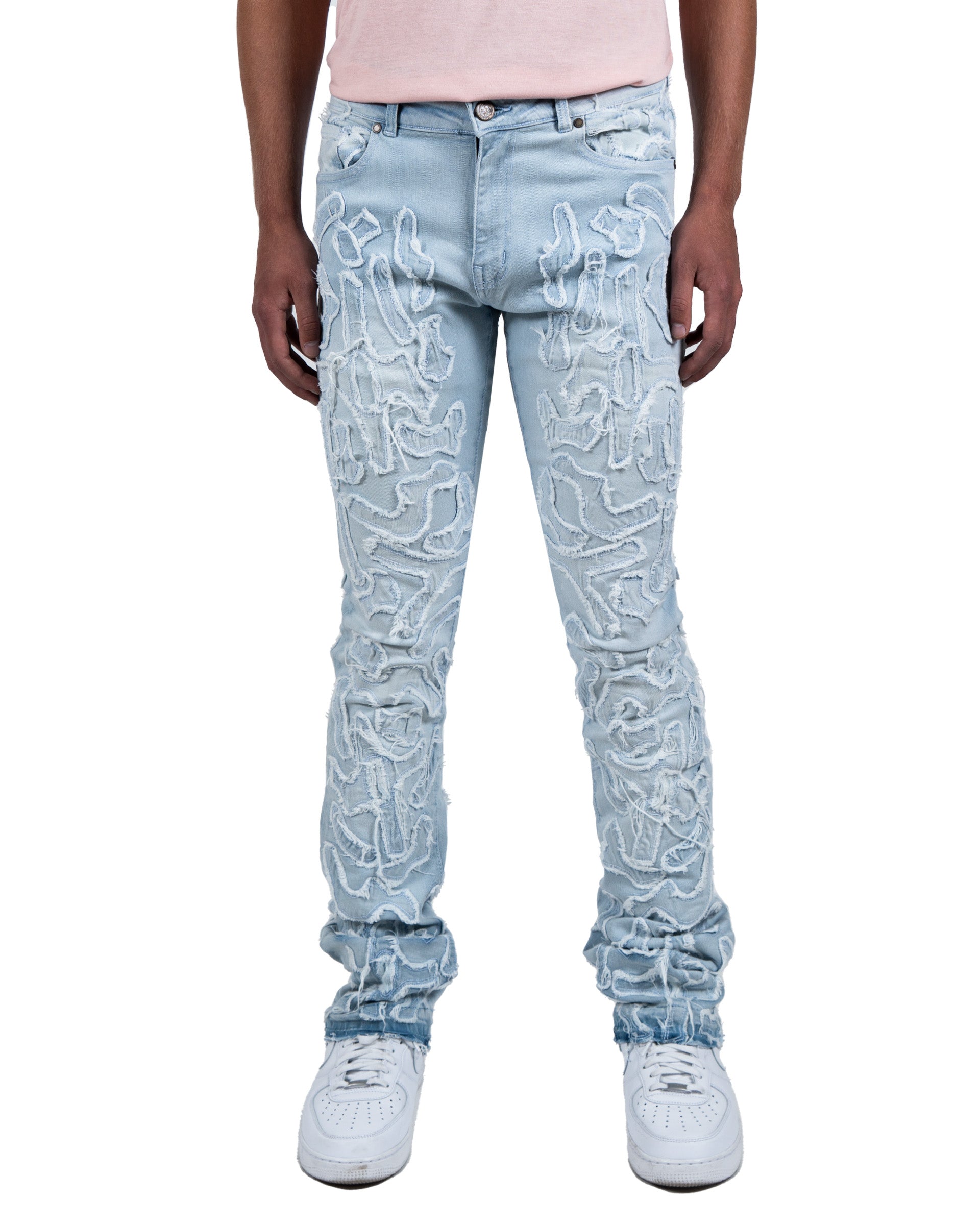 LARAMIE | Slim Textured Overlay Denim Jeans in Light Wash