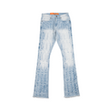 Men's Grid-Distressed Rhinestone Flare Jeans | Light Blue