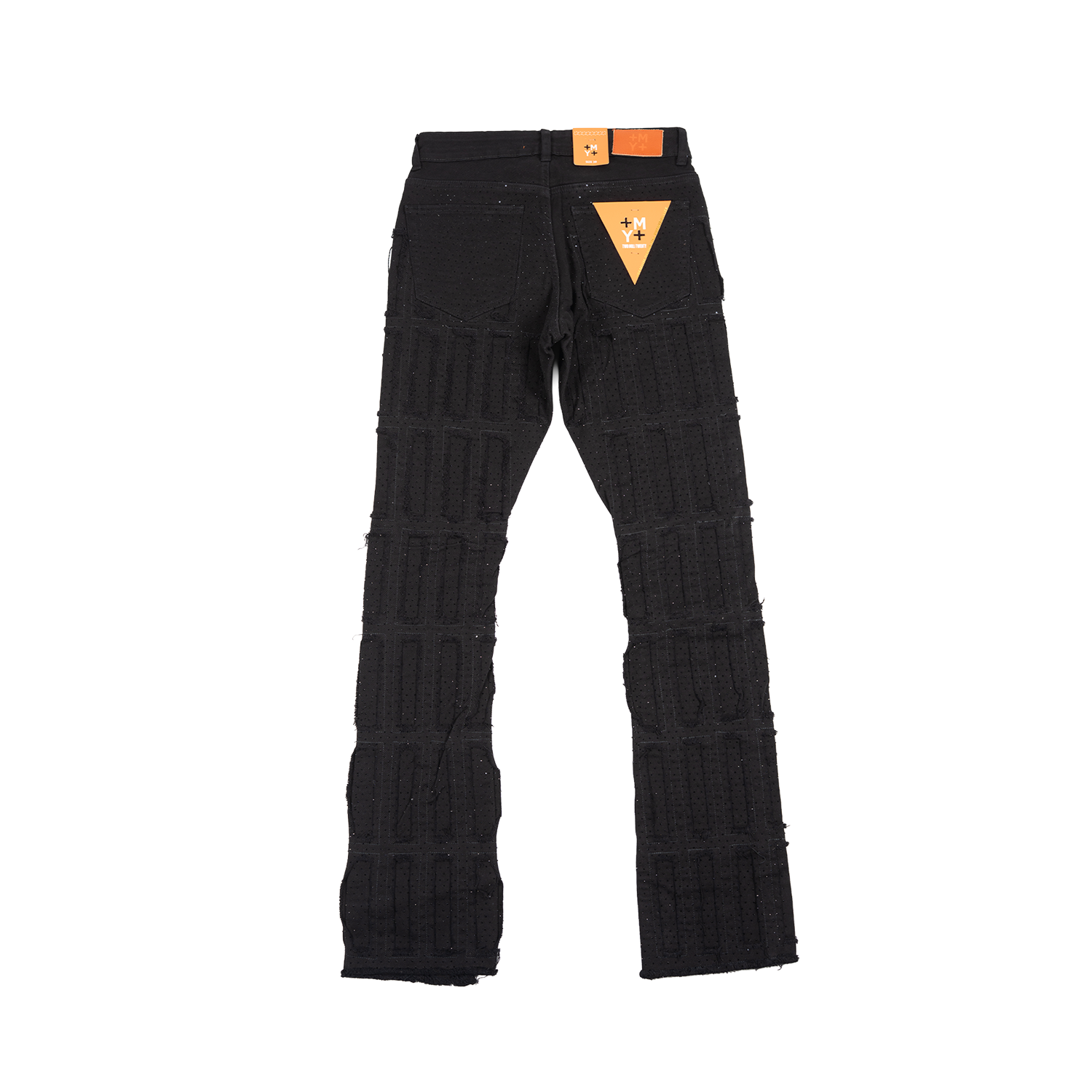 Men's Grid-Distressed Rhinestone Flare Jeans | Jet Black
