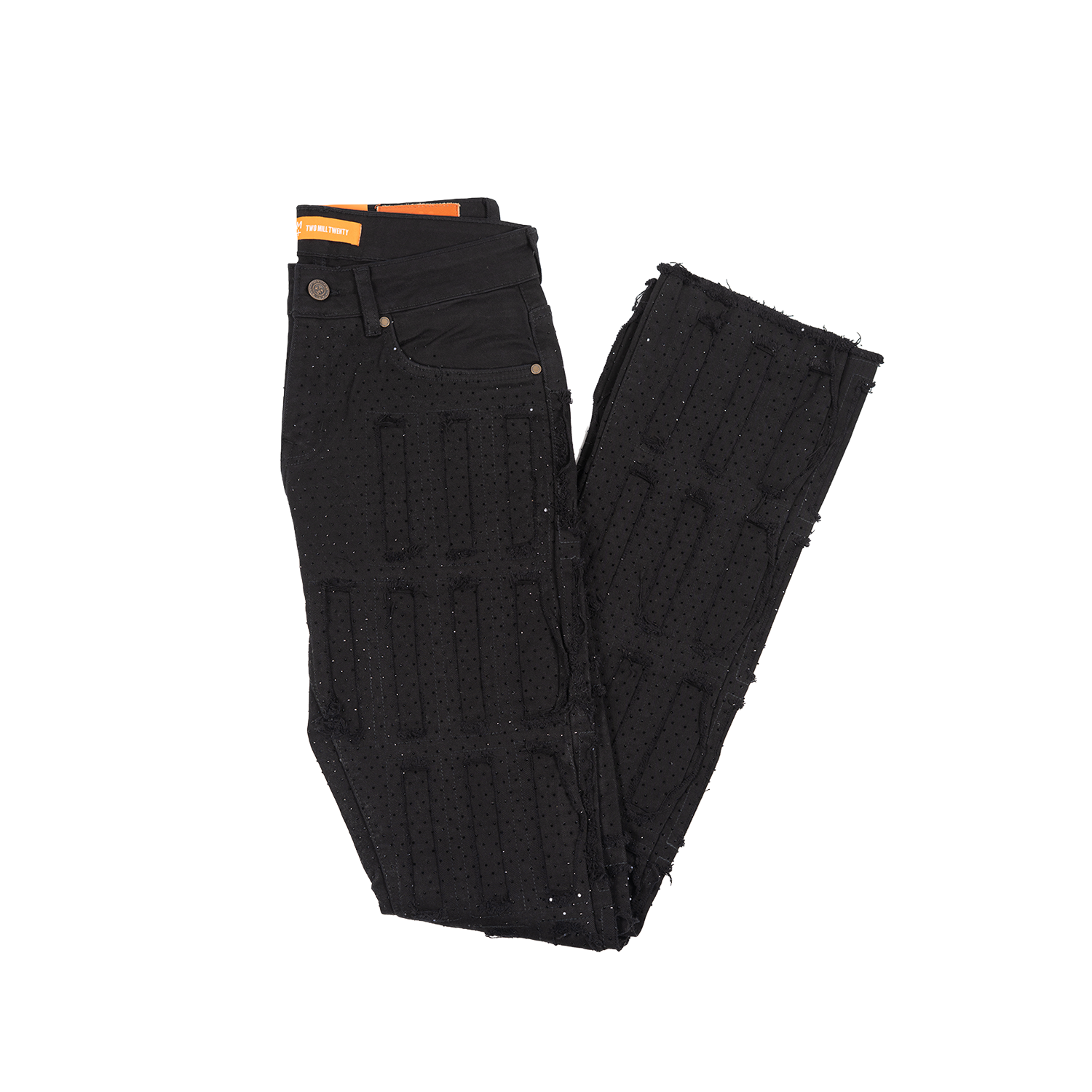 Men's Grid-Distressed Rhinestone Flare Jeans | Jet Black