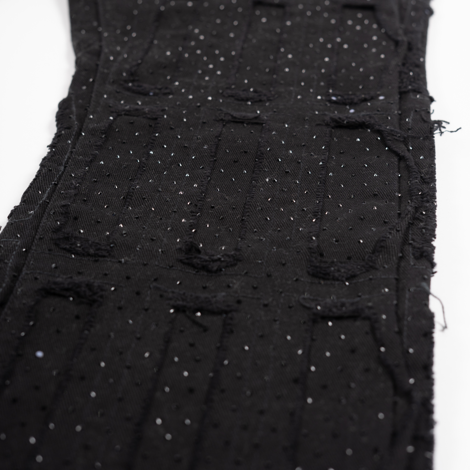 Men's Grid-Distressed Rhinestone Flare Jeans | Jet Black