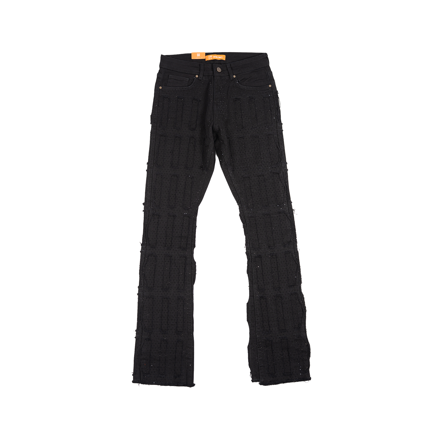 Men's Grid-Distressed Rhinestone Flare Jeans | Jet Black