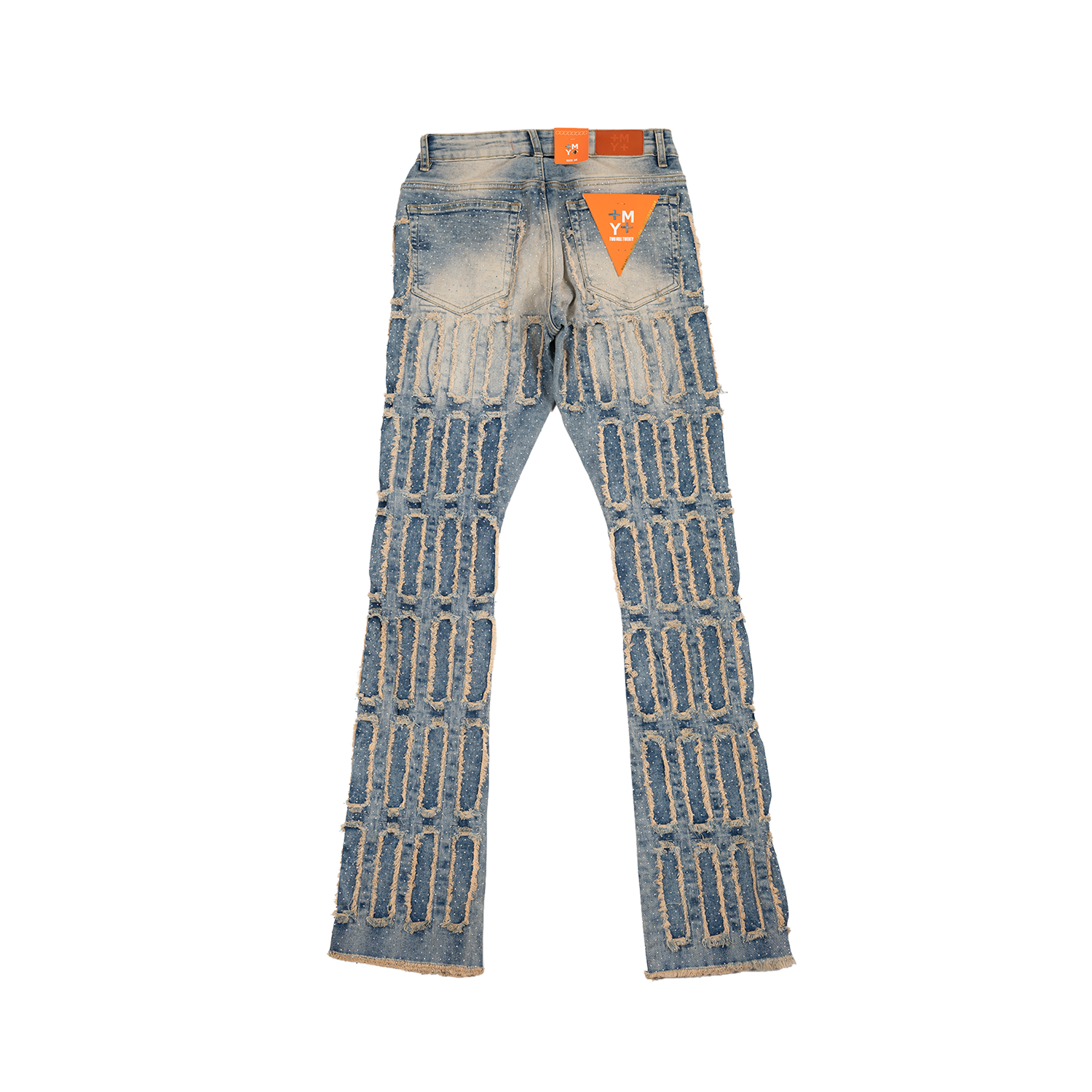 Men's Grid-Distressed Rhinestone Flare Jeans | Vintage