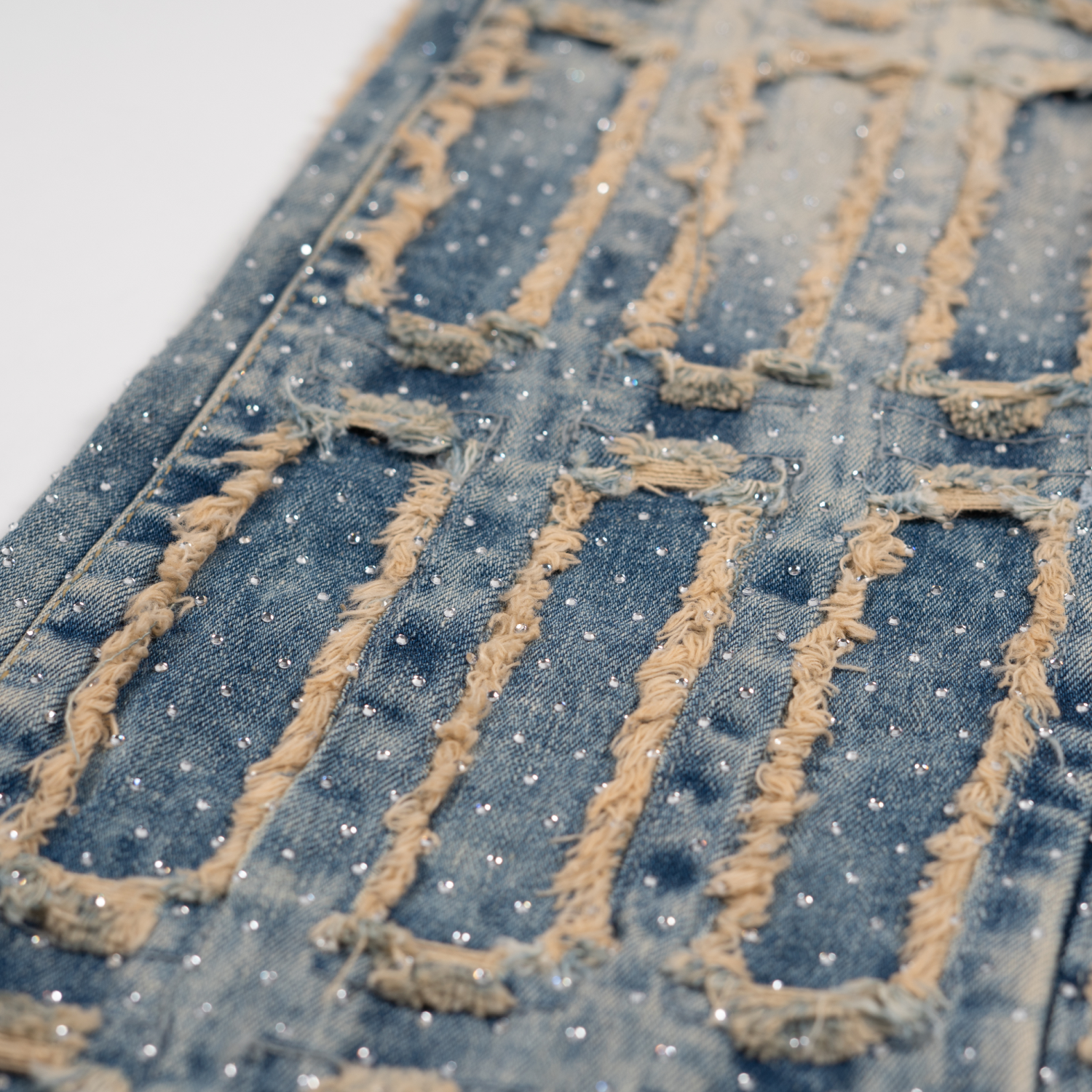 Men's Grid-Distressed Rhinestone Flare Jeans | Vintage