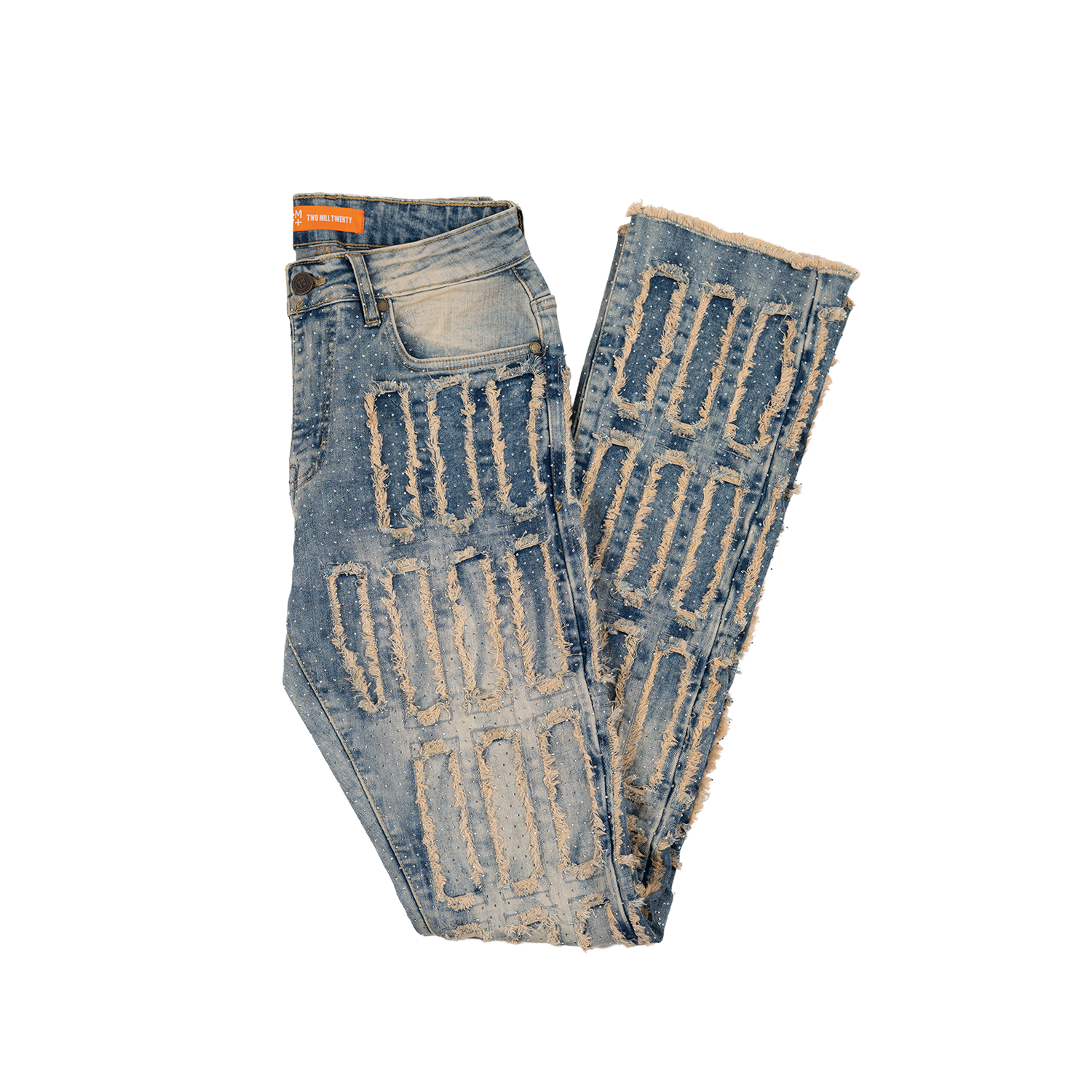 Men's Grid-Distressed Rhinestone Flare Jeans | Vintage