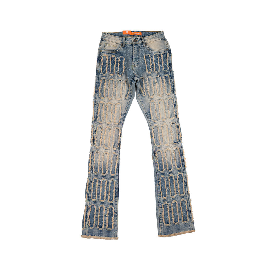 Men's Grid-Distressed Rhinestone Flare Jeans | Vintage