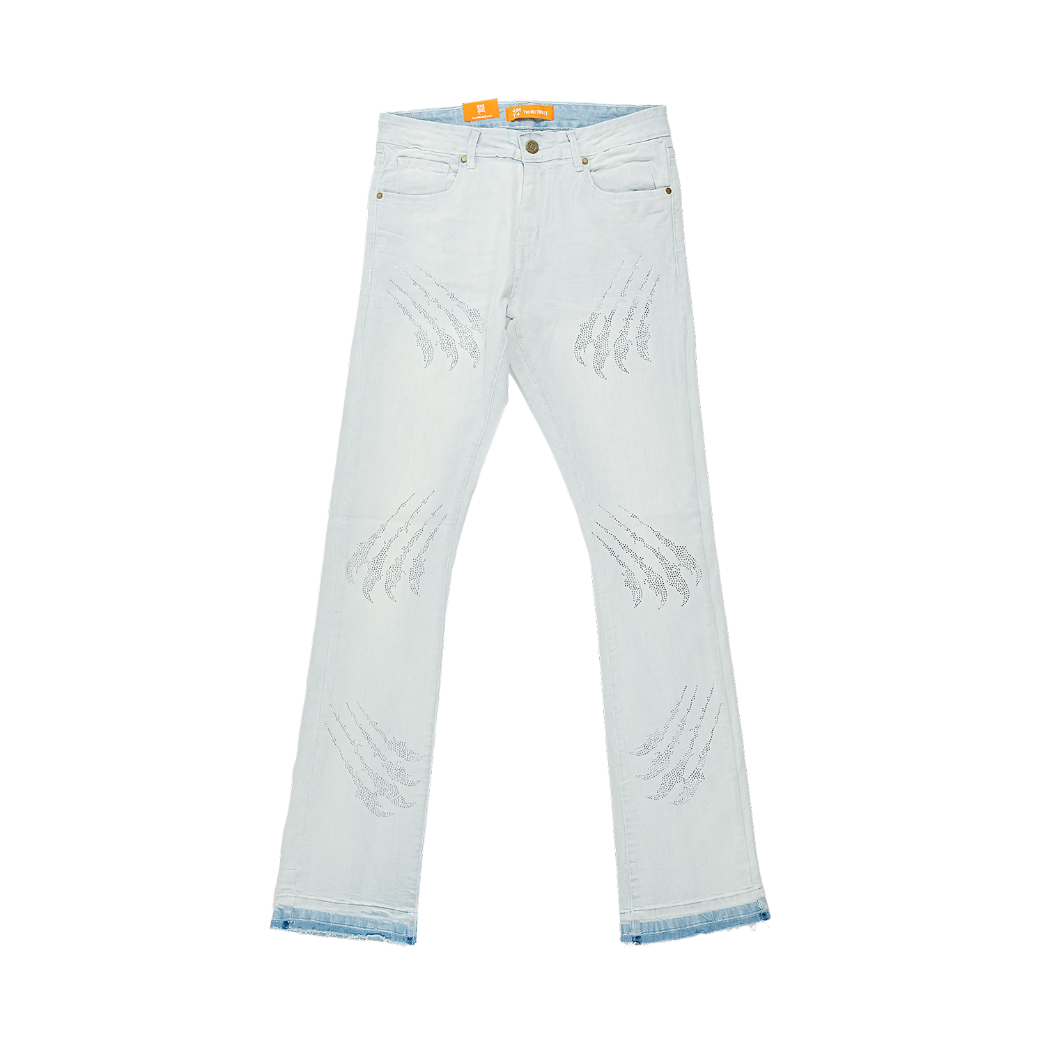 Men's Straight Leg Rhinestone Claw Jeans | Light Wash