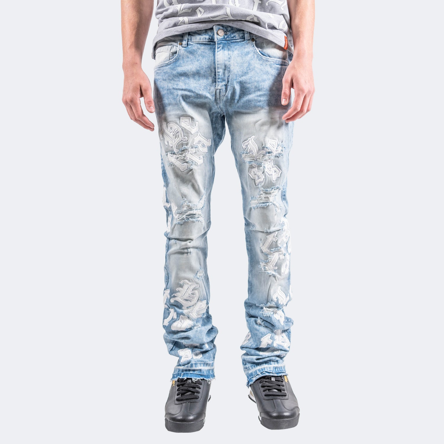 Letter Patch Flare Slim in Ice Blue