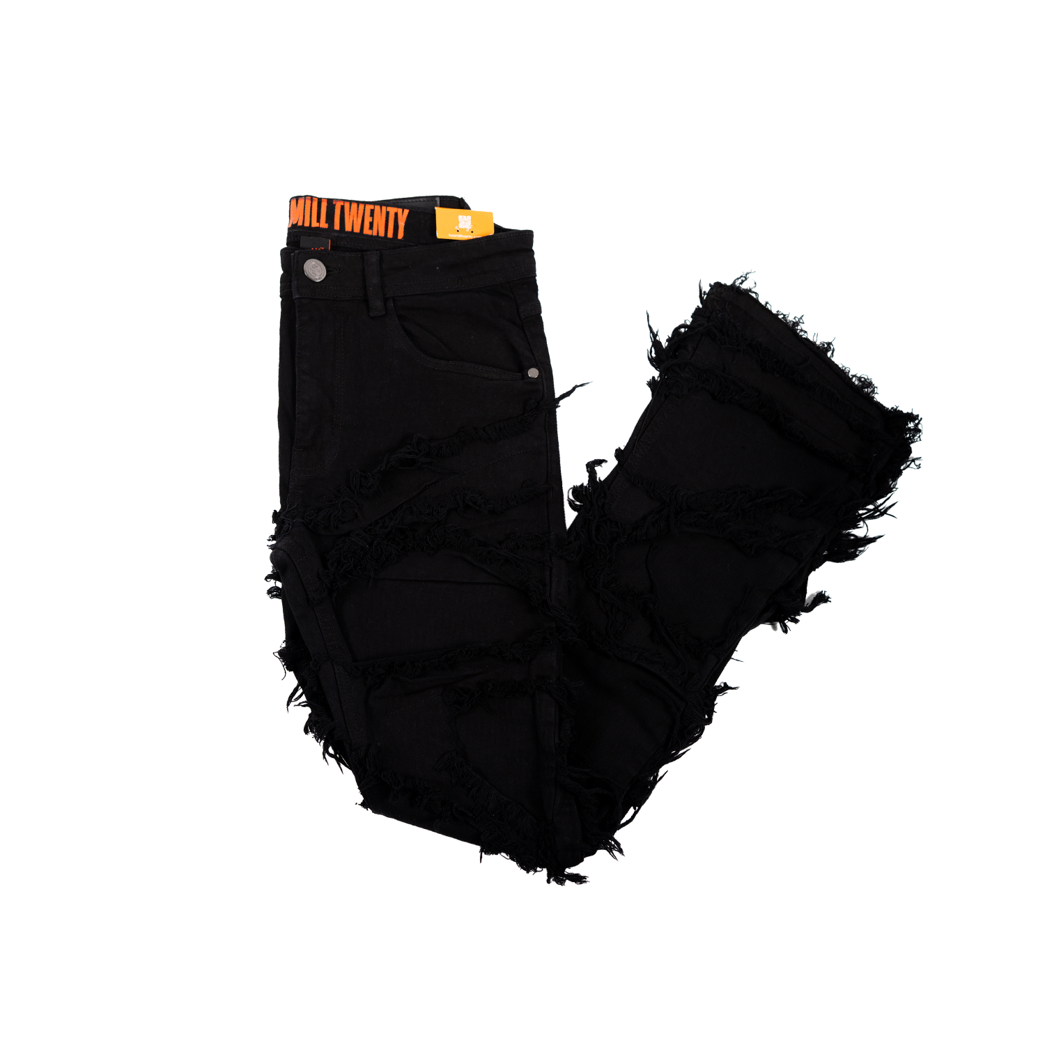Men's Frayed Slashed Boot Cut Jeans | Jet Black