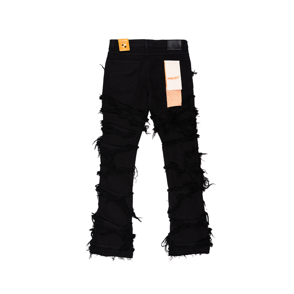 Men's Frayed Slashed Boot Cut Jeans | Jet Black