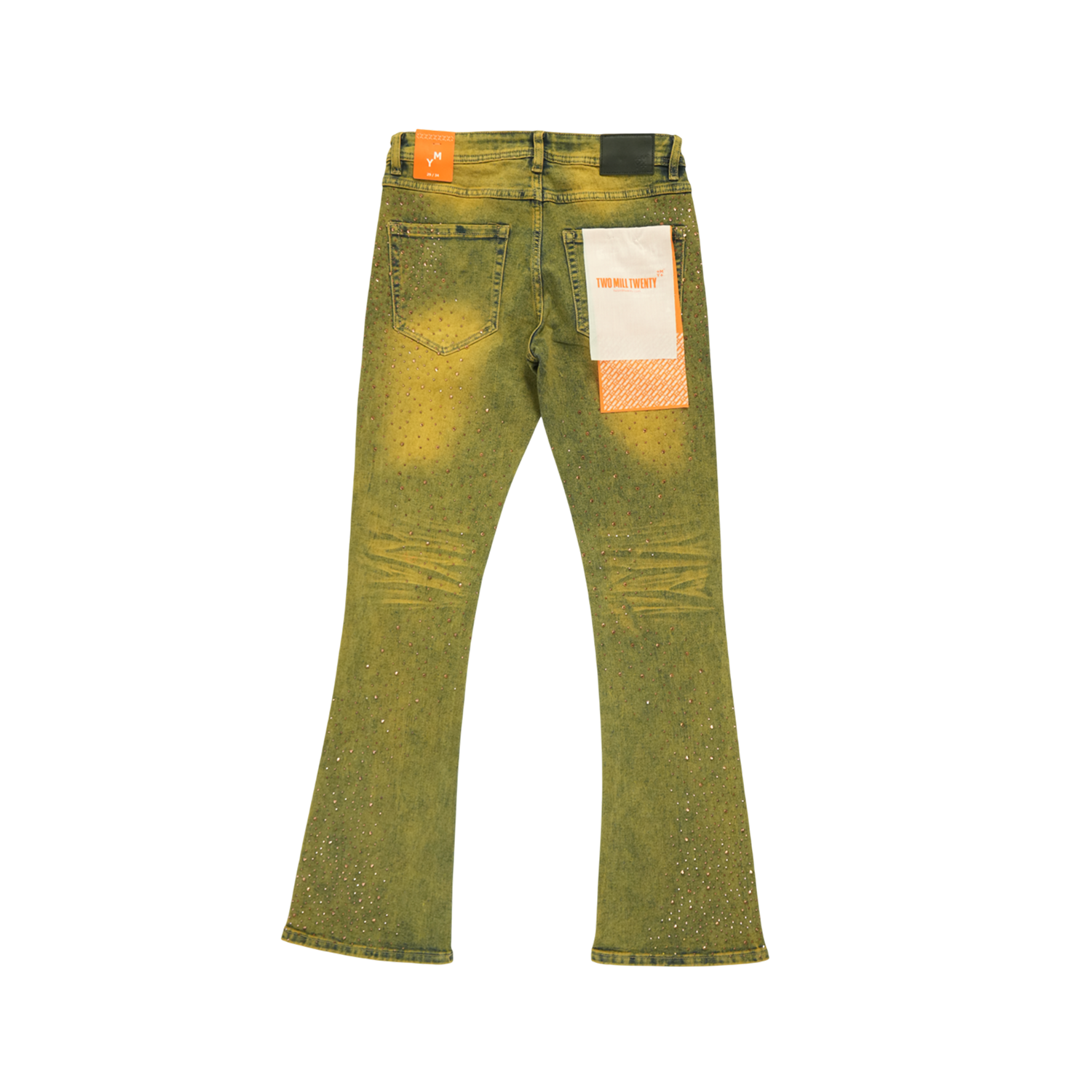 Men's Flare Leg Red Rhinestone Jeans | Antique Wash