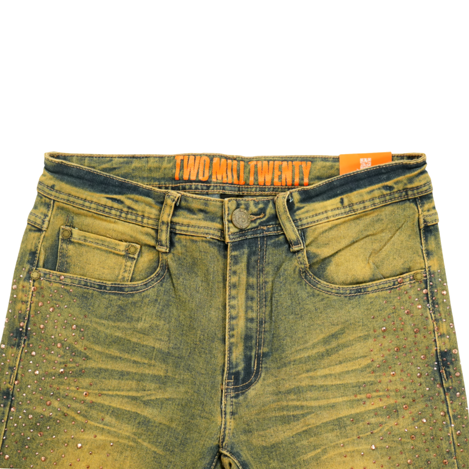 Men's Flare Leg Red Rhinestone Jeans | Antique Wash