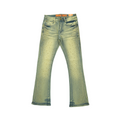 green vintage style skinny flare jeans with bronze rhinestones 

