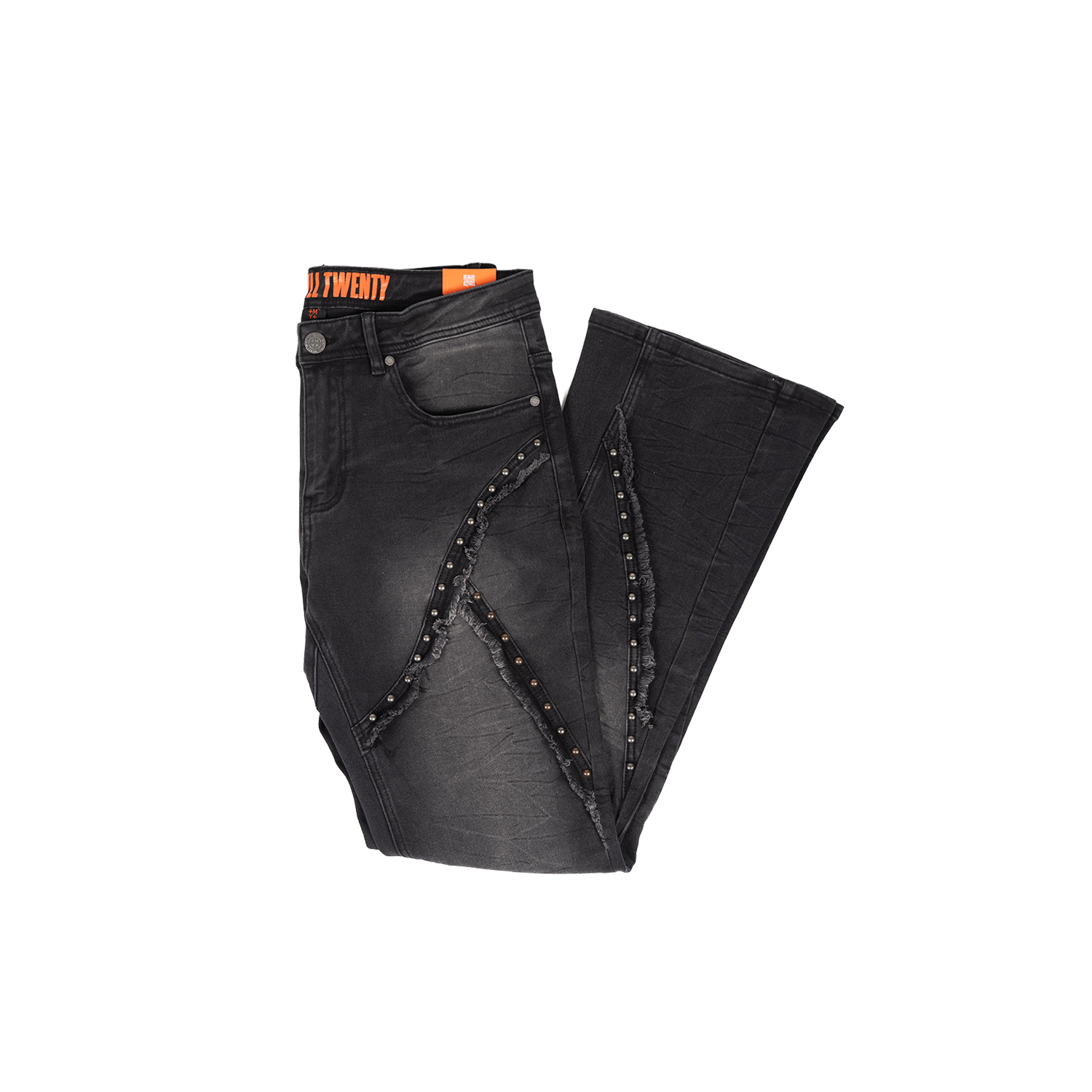 Men's Studded Frayed Seam Bootcut Jeans | Black