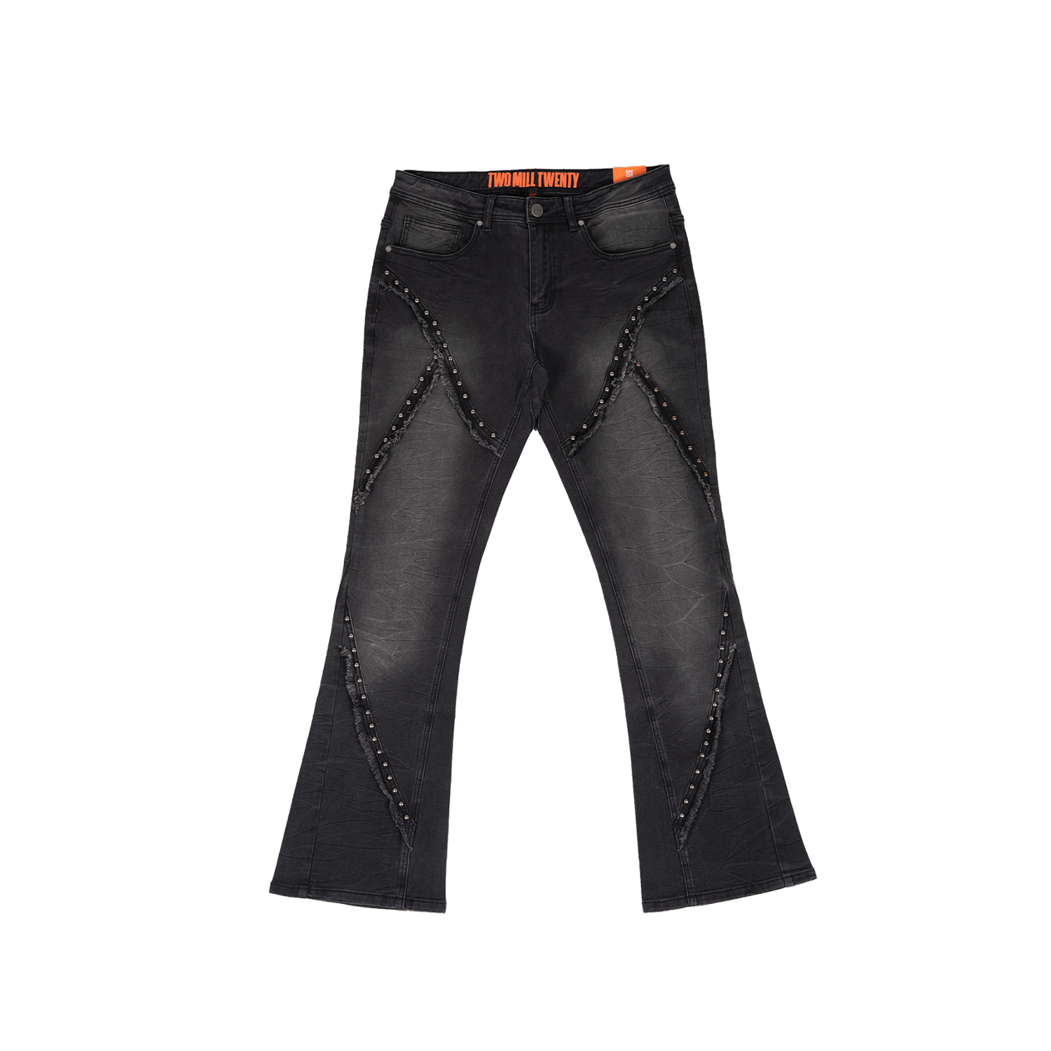 Men's Studded Frayed Seam Bootcut Jeans | Black