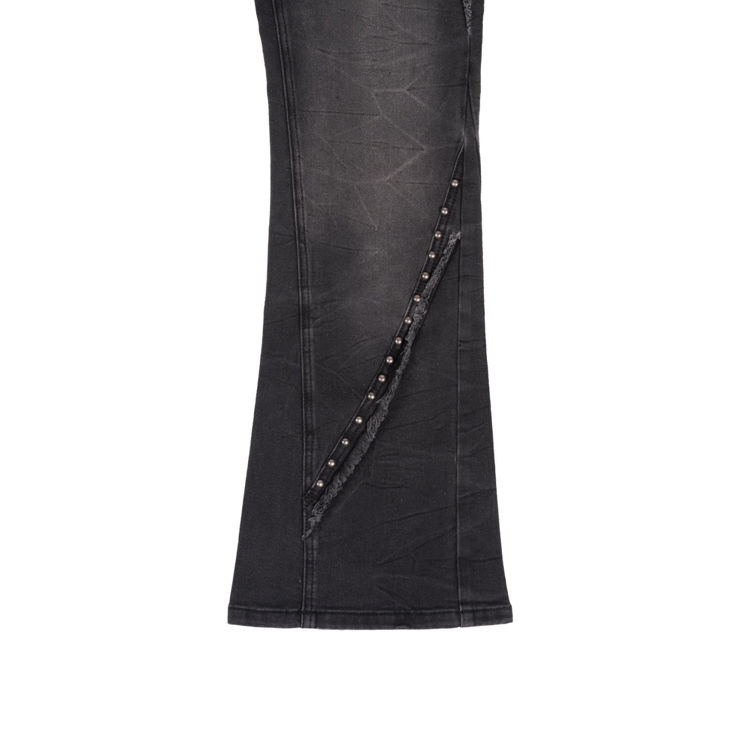 Men's Studded Frayed Seam Bootcut Jeans | Black