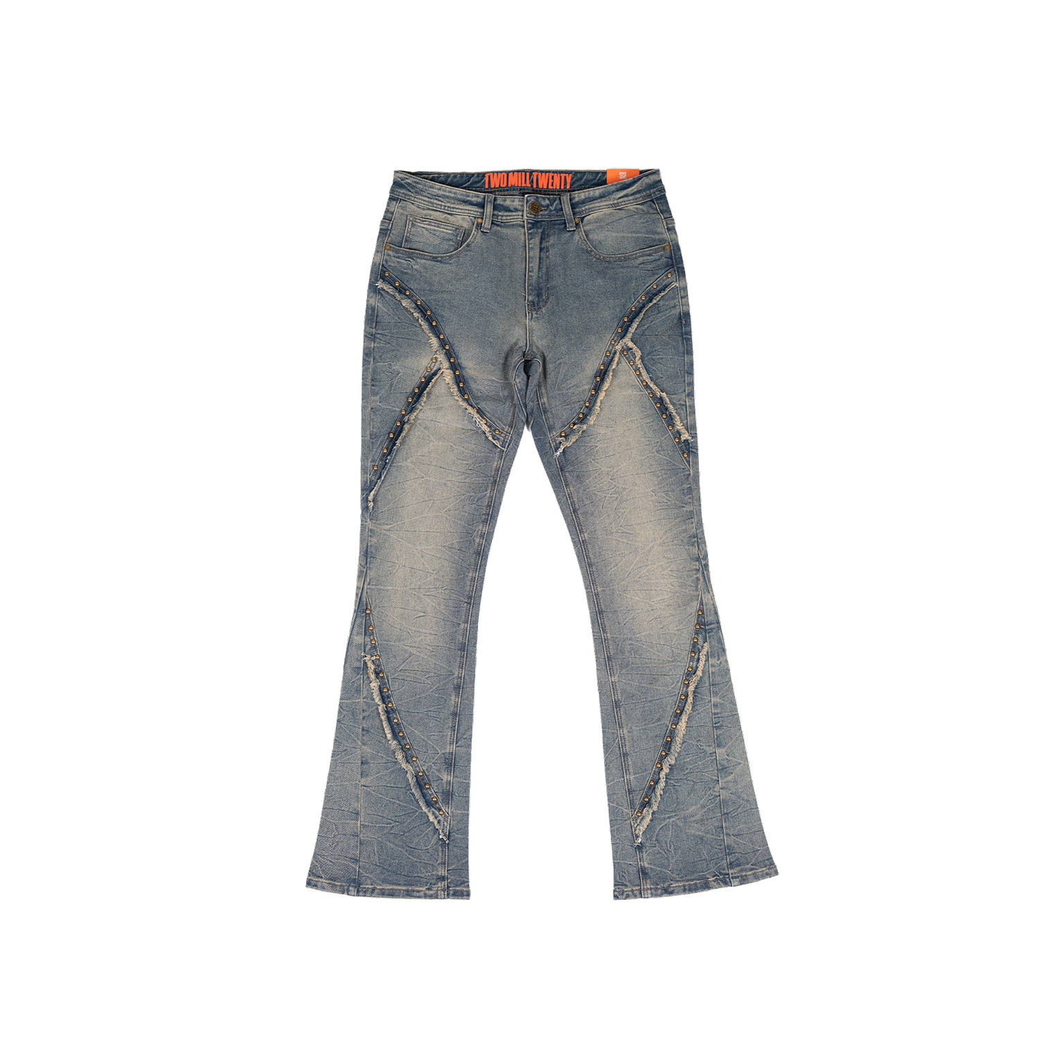 Men's Studded Frayed Seam Bootcut Jeans | Light Vintage