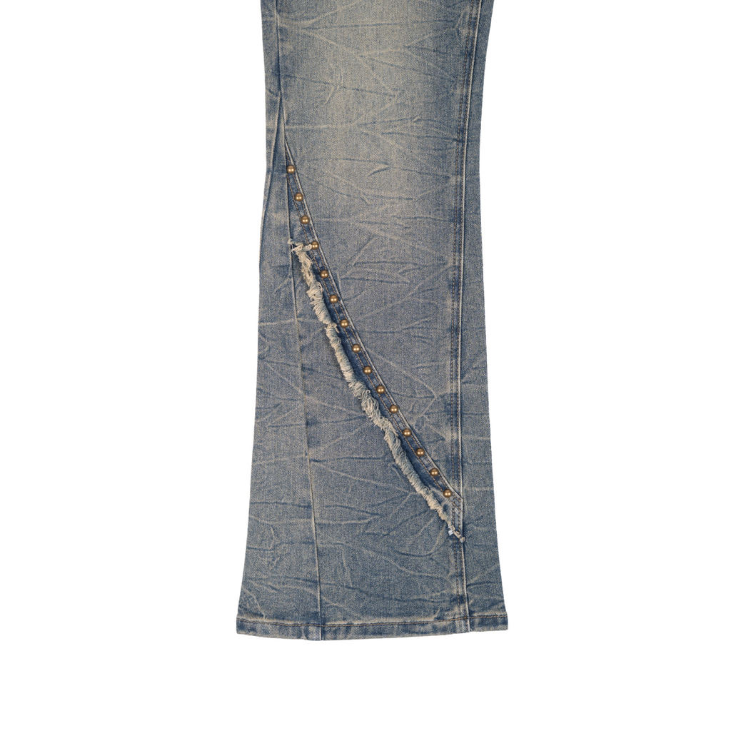 Men's Studded Frayed Seam Bootcut Jeans | Light Vintage