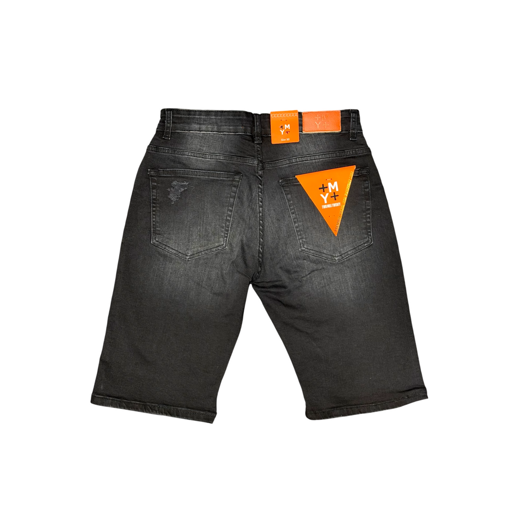 Men's Ripped Distressed Denim Jean Shorts | Black Wash