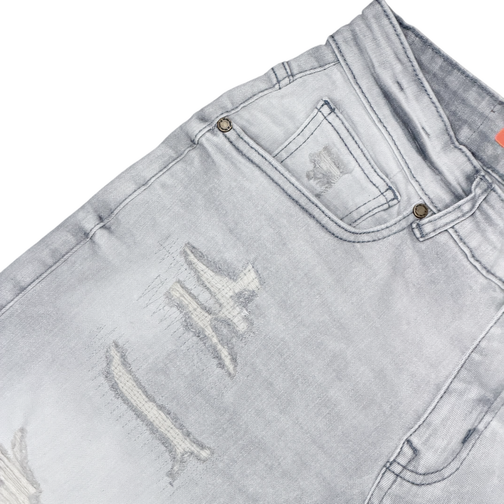 Men's Ripped Distressed Denim Jean Shorts | Grey