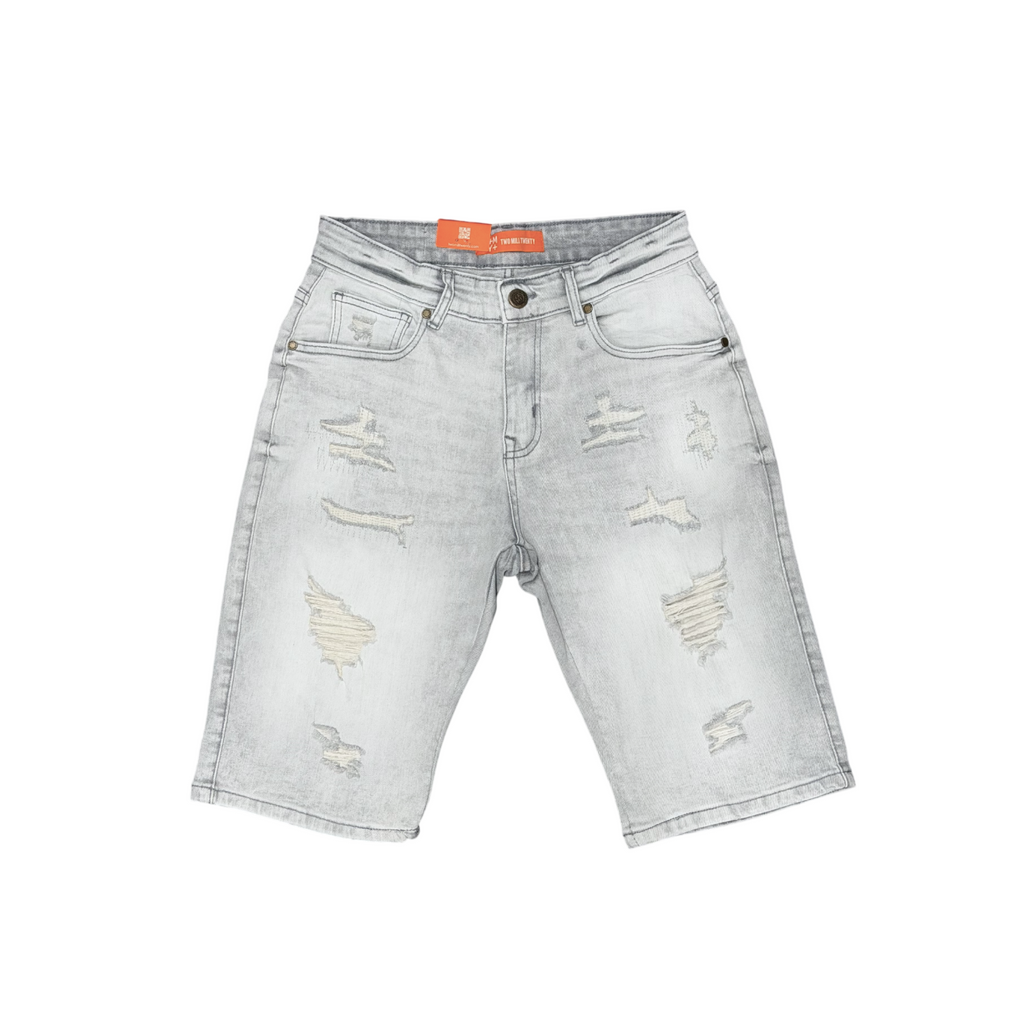 Men's Ripped Distressed Denim Jean Shorts | Grey
