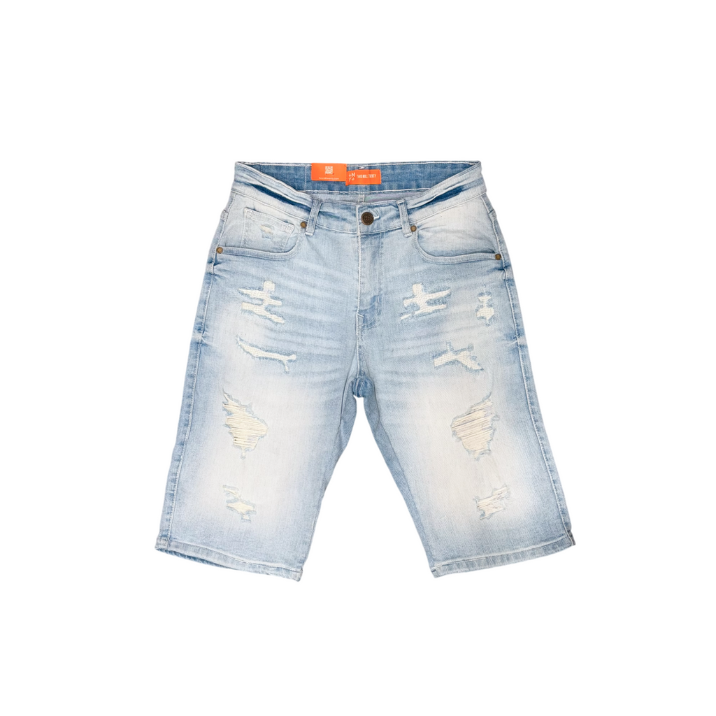 Men's Ripped Distressed Denim Jean Shorts | Light Blue