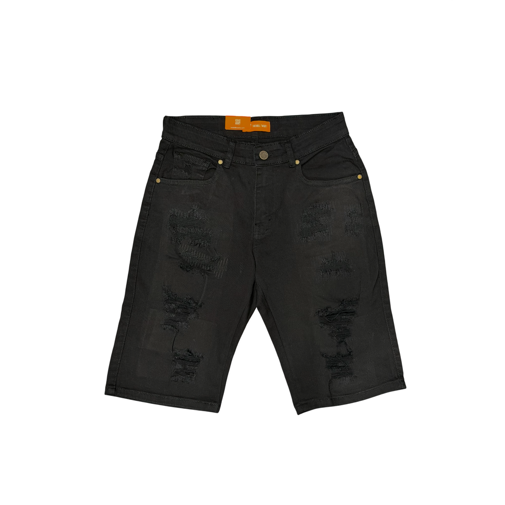 Men's Ripped Distressed Denim Jean Shorts | Jet Black