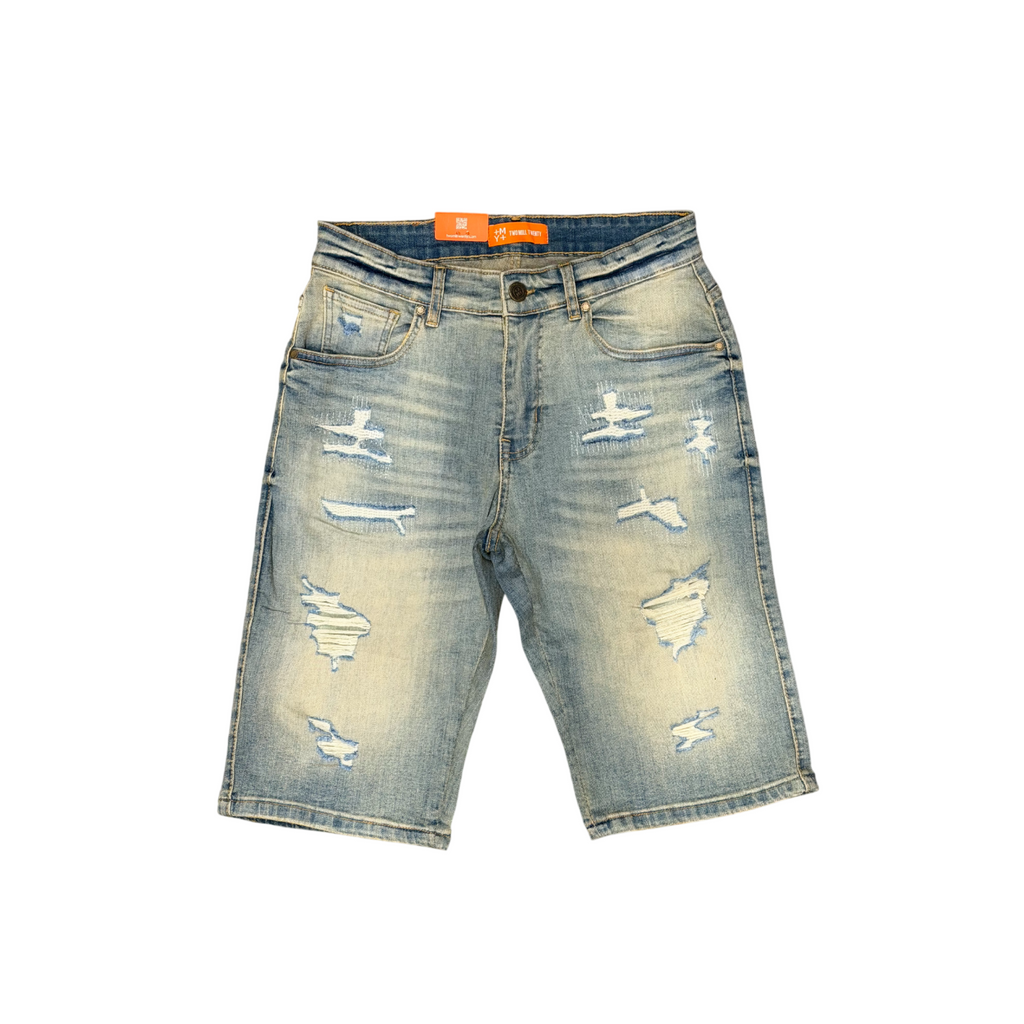 Men's Ripped Distressed Denim Jean Shorts | Light Vintage