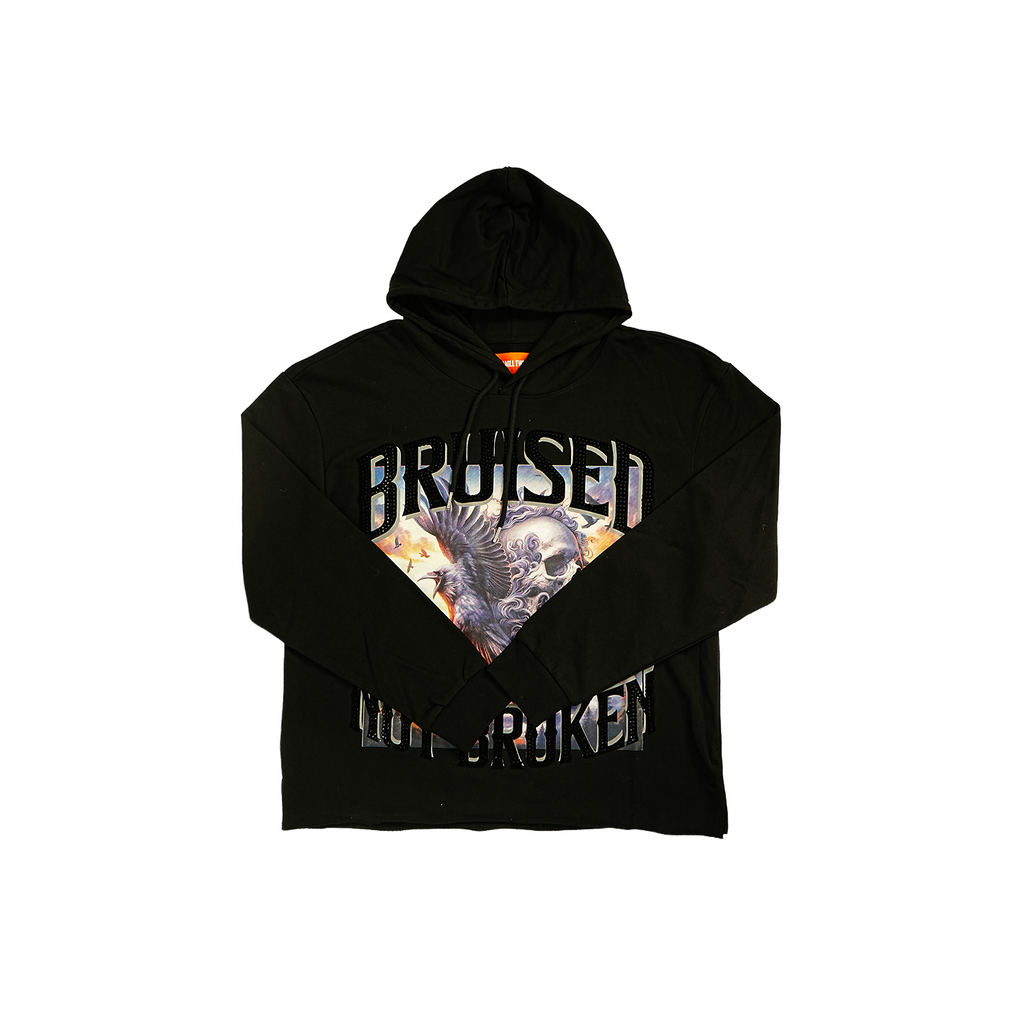 Men's Bruised Not Broken Rhinestone Hoodie | Black