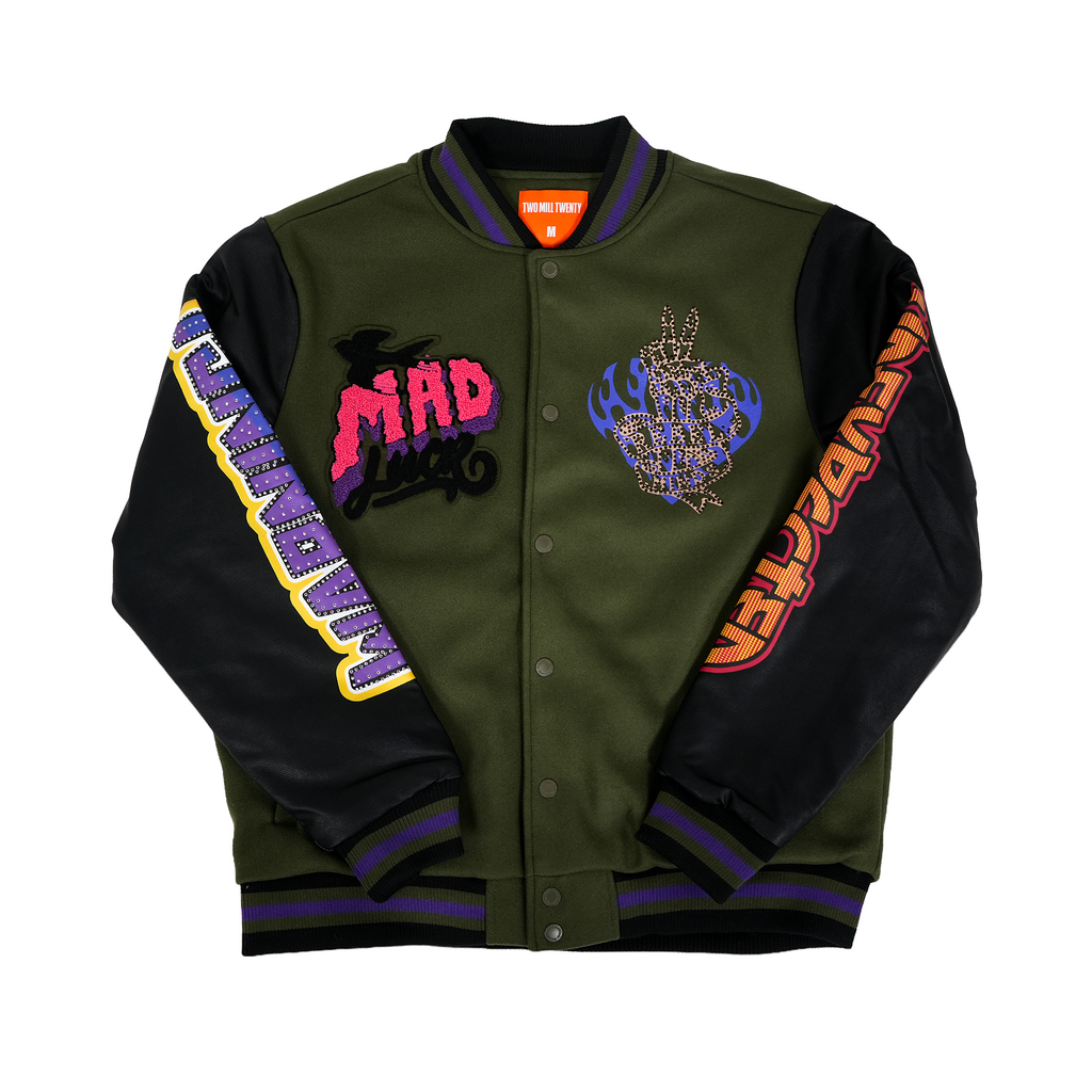 Men's Madness Varsity Bomber Jacket | Olive