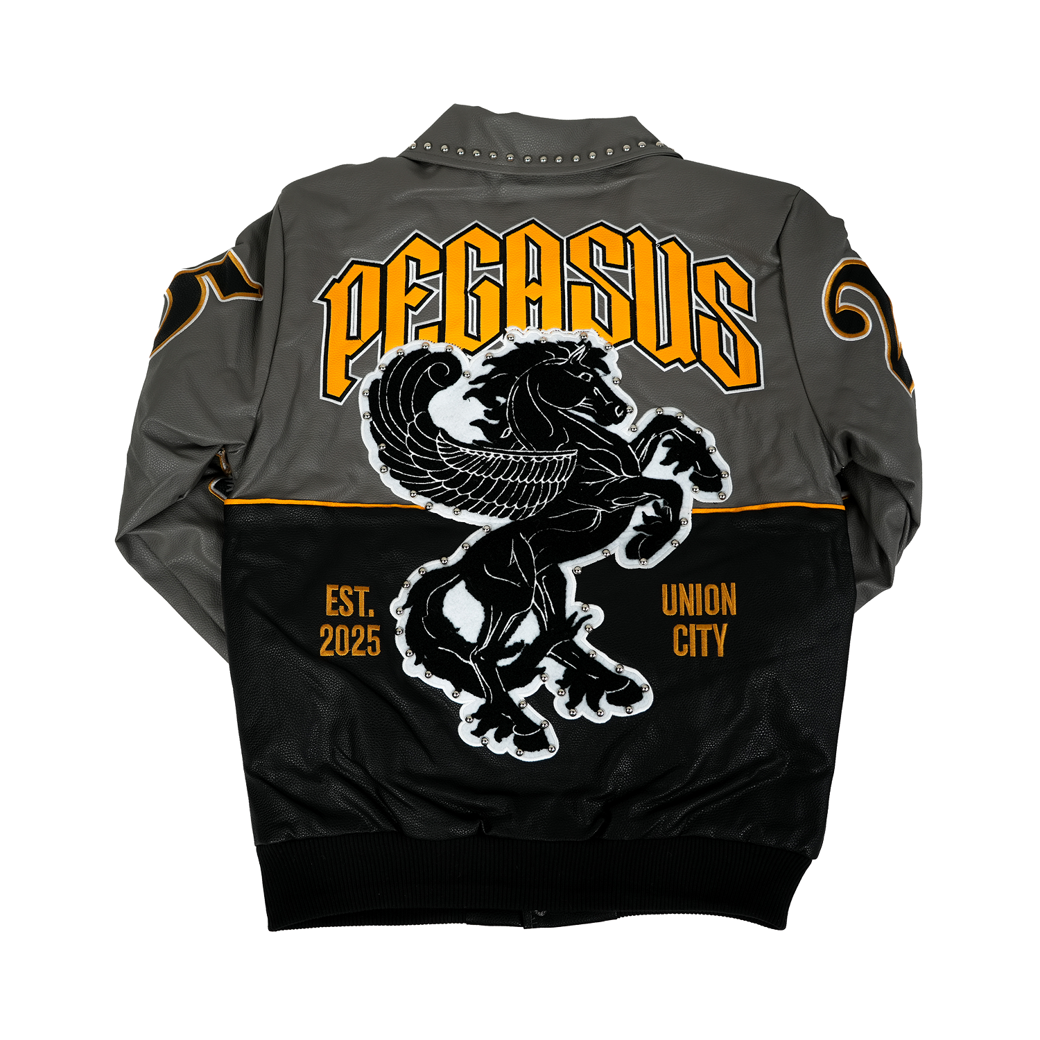 Men's Pegasus Varsity Bomber Jacket | Grey / Black