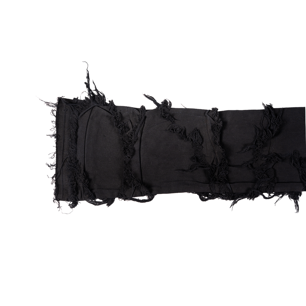 Men's Frayed Slashed Boot Cut Jeans | Jet Black