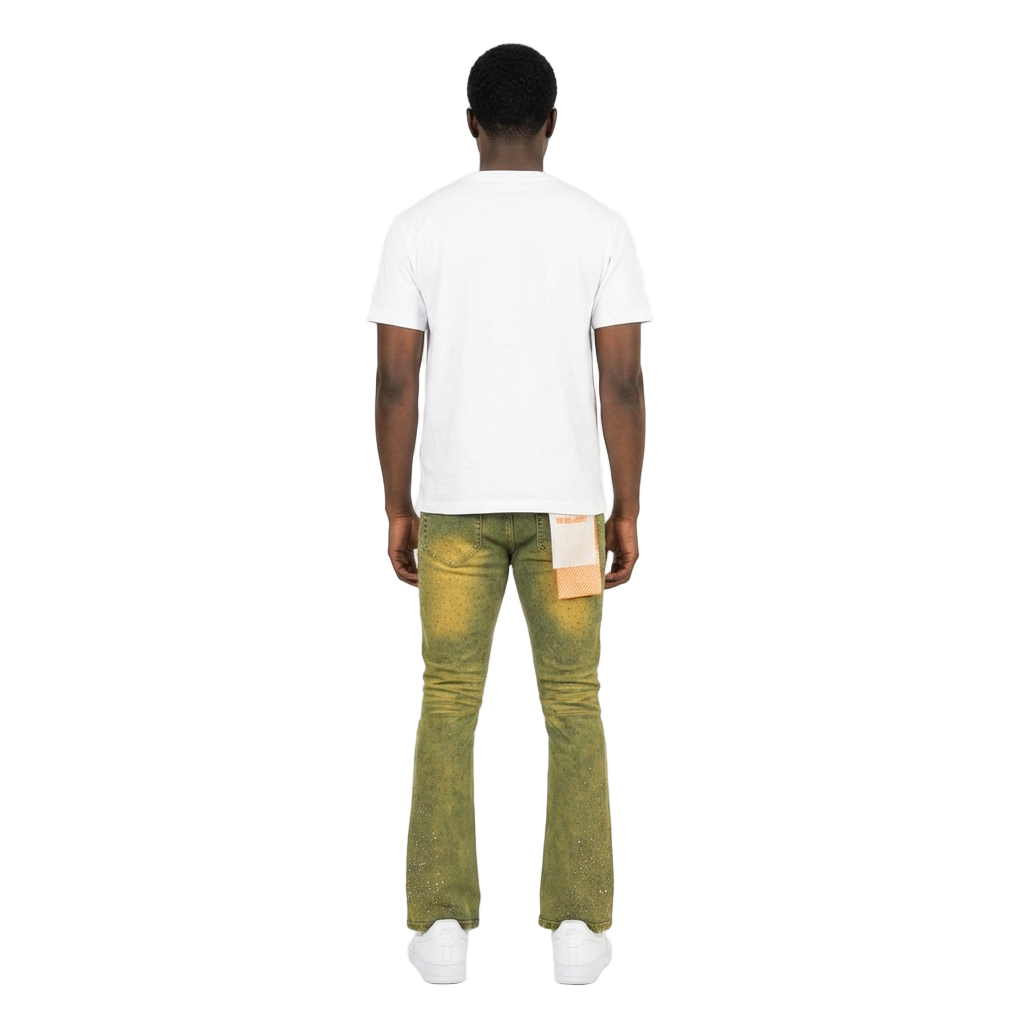 Men's Flare Leg Red Rhinestone Jeans | Antique Wash